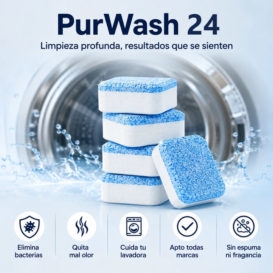 (2x1) - PurWash 24 Pastillas para Limpiar tu Lavadora