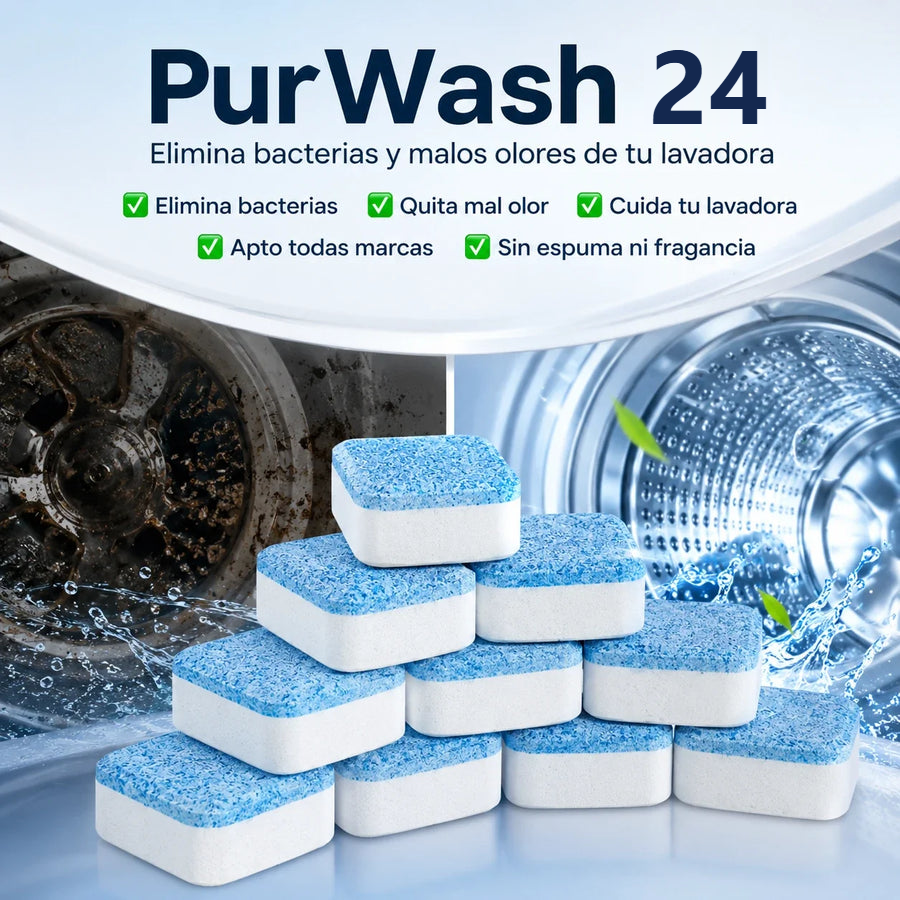 (2x1) - PurWash 24 Pastillas para Limpiar tu Lavadora