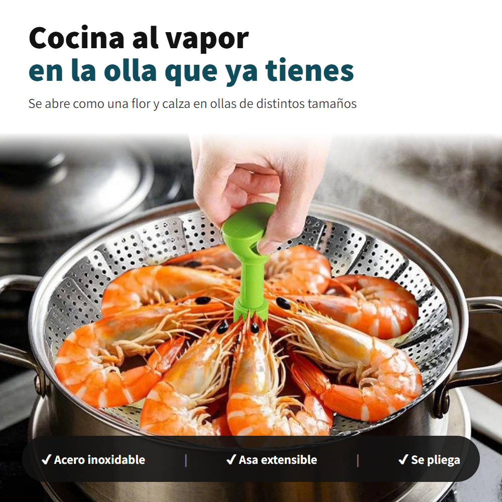 Vaporera Plegable de Acero Inoxidable - Cocina al Vapor en Cualquier Olla